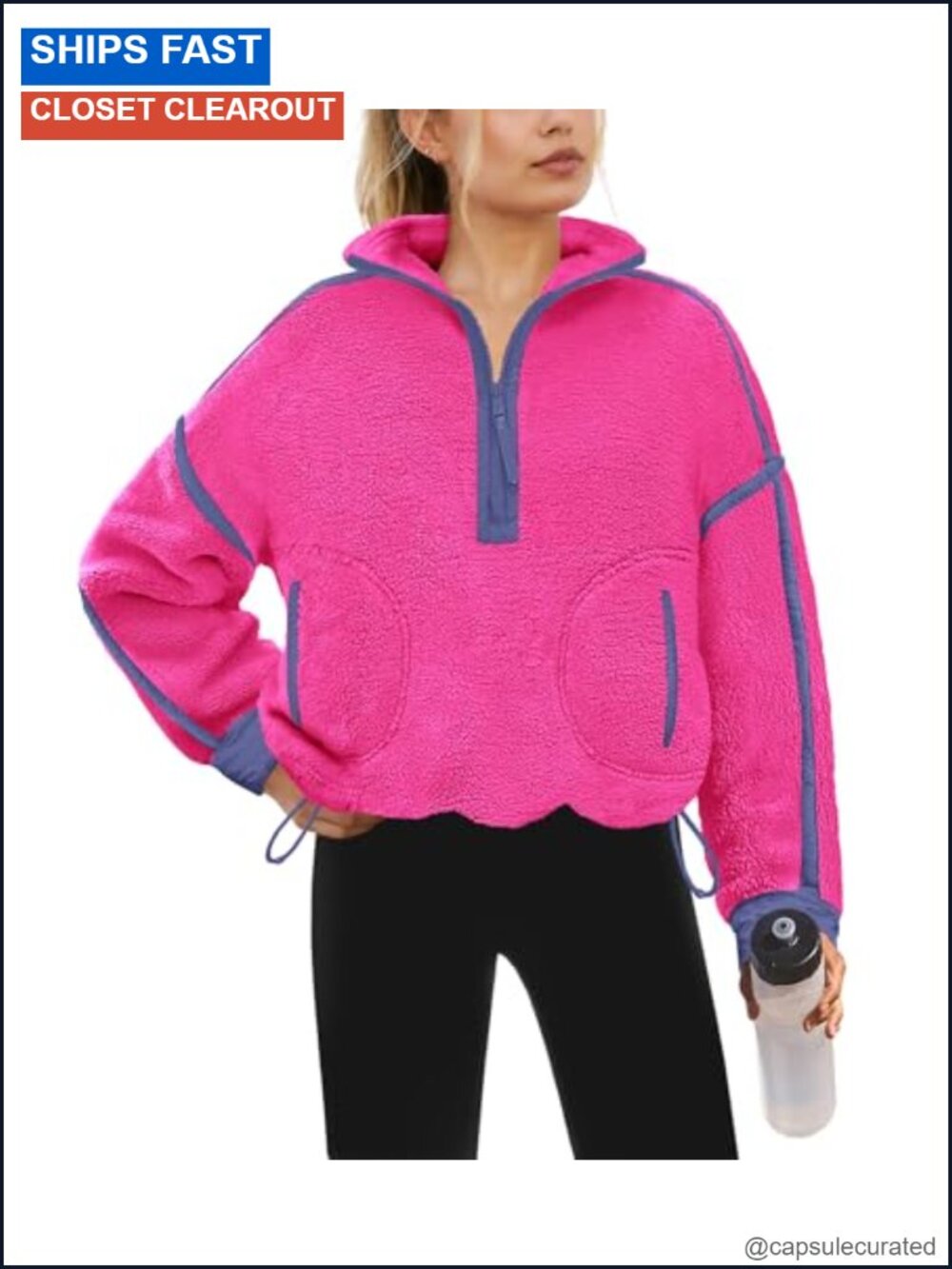 Women's Quarter Zip Sherpa Fleece Pullover Oversized Jacket with Pockets